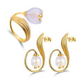 Lotus Fun 18K Gold Plated 925 Sterling Silver Jewelry Sets Natural Crystal Stone Lily Flower Design for Women