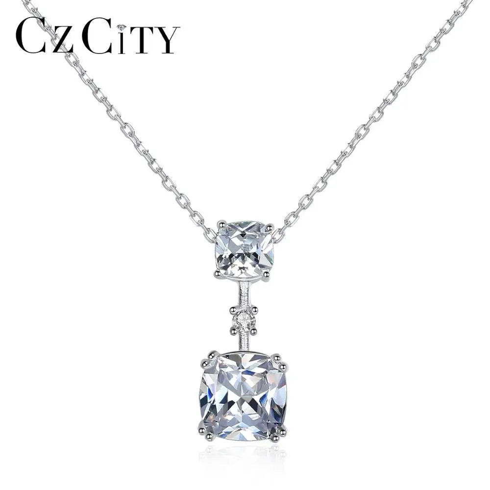 CZCITY CZ Crystal Pendant Necklace Silver 925 Women Chain Necklaces Cubic Zirconia Silver Pendants
