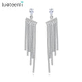 LUOTEEMI Luxury New Stock Women Cubic Zirconia Crystal Wedding Tassel Drop Earrings Silver-Tone Earrings Jewelry for Girls Gift