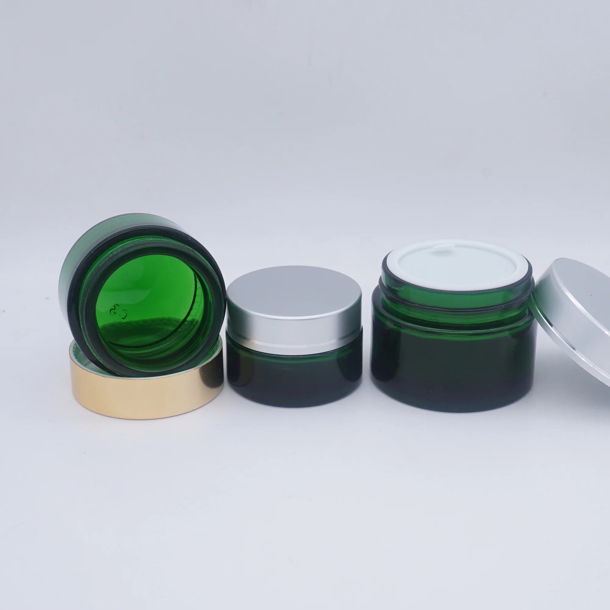 100g 50g 30g 20g 10g Frosted Green Glass Cosmetic Jar with Metal Lid