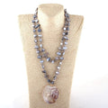 Fashion Women Lariat Irregular Shell Crystal Glass Beads Necklace Knotted Long Natural Shell Pendant Necklace