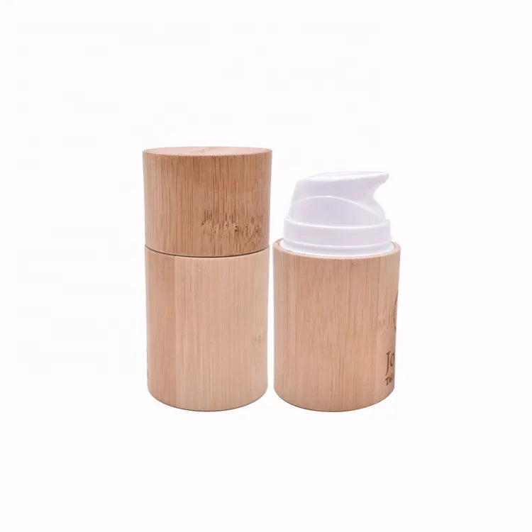 2025 New Design 30ml 50ml 80ml Bamboo Lotion Bottle Natural Bamboo Airless Lotion Pump Bottles