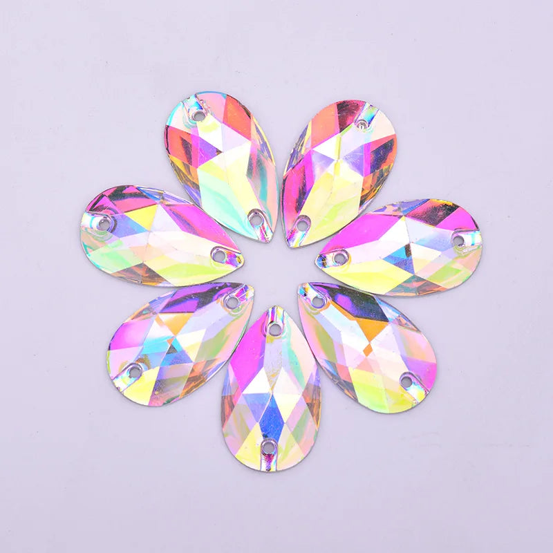 Fashion 17*28mm Sew on AB Drops Crystal Stones Flatback Strass Applique Sewing Resin Rhinestone Beads for Clothes Needlework