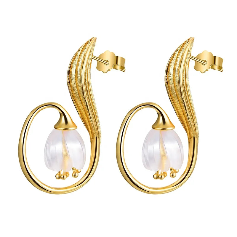 LotusFun Wholesale Hot Sale 925 Silver Jewelry Natural Crystal Lily of the Valley Flower New Year Party Fine Jewelry for Women