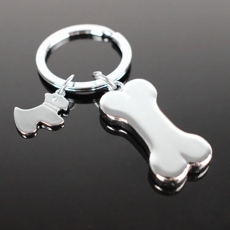 Epsilon Originality Metal 3d Pet Dog Shape Car Keyring Bone Keychain Pet Gift Dogs Love Bone Key Chains Custom Logo