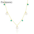 PAG&MAG 925 Sterling Silver Choker Freshwater Beaded Crystal Charm Statement Necklace