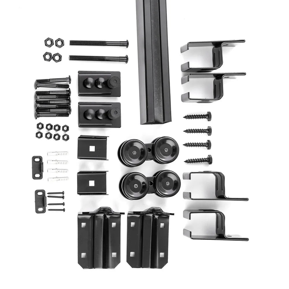 RHETECH Black Box Rail Interior/Commercial Exterior Door Sliding Track Kit Farmhouse Sliding System Fiberglass Barn Door Glass