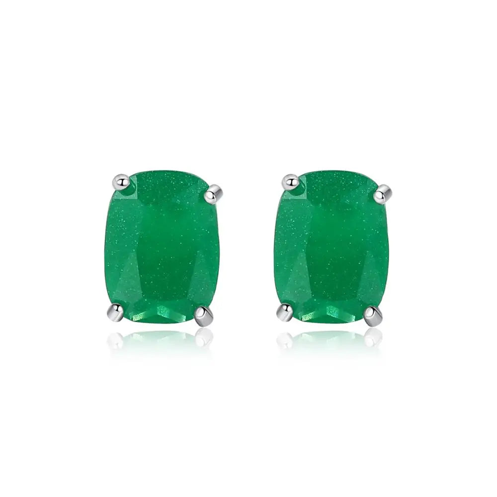 CZCITY Crystal Stud Girl Earrings Square Jade Green and Pink Crystal Earrings for Women