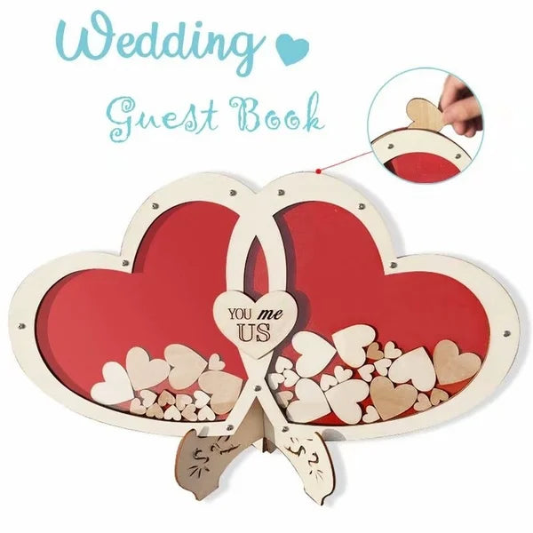 New Arrival Double Red Heart Shape Wedding Guest Book