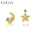 CZCITY Moon and Star Zirconia Designer Inspired  Earrings 925 Sterling Silver Cute Korean Stud Earring for Girls Wholesale