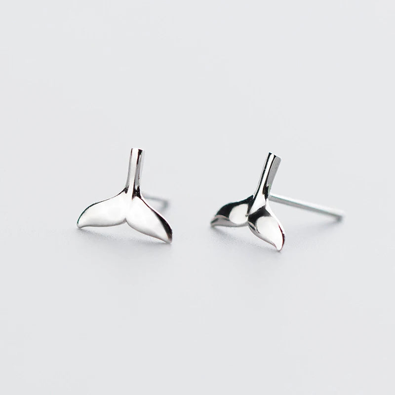 Fashion Women 925 Sterling Silver Glossy Mermaid Tail Cute Stud Earrings Jewelry