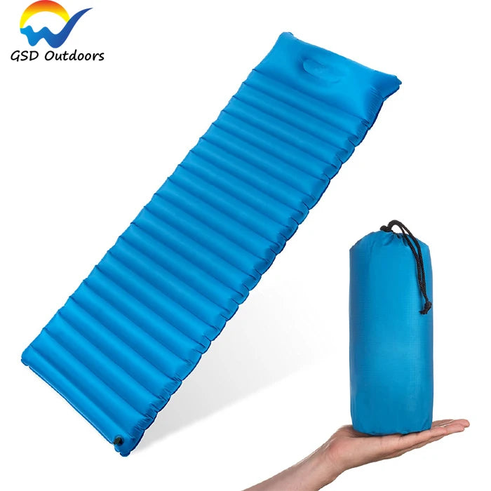 GSD Outdoor Camping Mattress Inflatable Sleeping Pad Mat Airbed Air Mattress Ultralight Portable Sleeping Pad Bag With Pillow