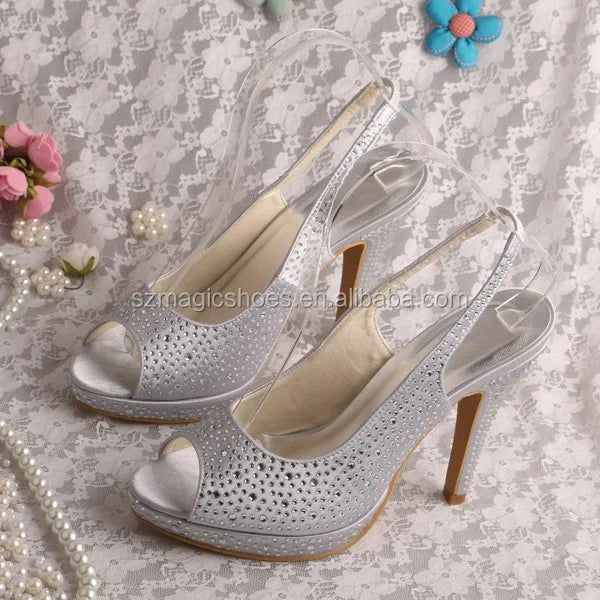 Crystal Silver Ladies Slingback Shoes Pumps