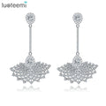LUOTEEMI Wholesale Platinum Plated Brass Fashion Fan Pendant Drop Long Earrings for Women Cubic Zirconia Wedding Jewelry