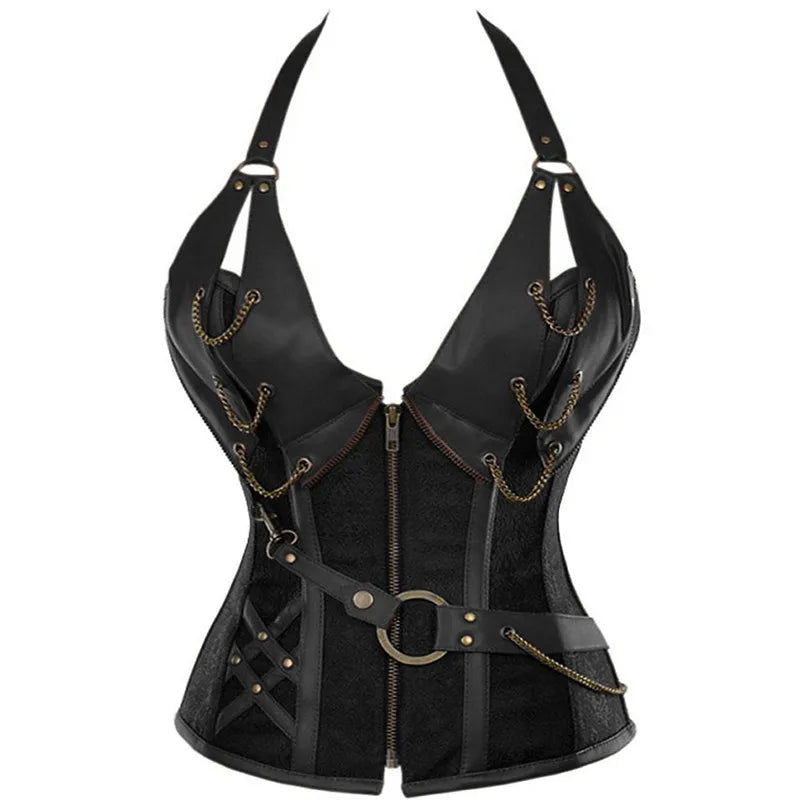 Gothic Steampunk Corset Corselet Women's Corsets Plus Size Corsage Steel Boned Bustier Bodice Plus Szie Straitjacket Leather 100