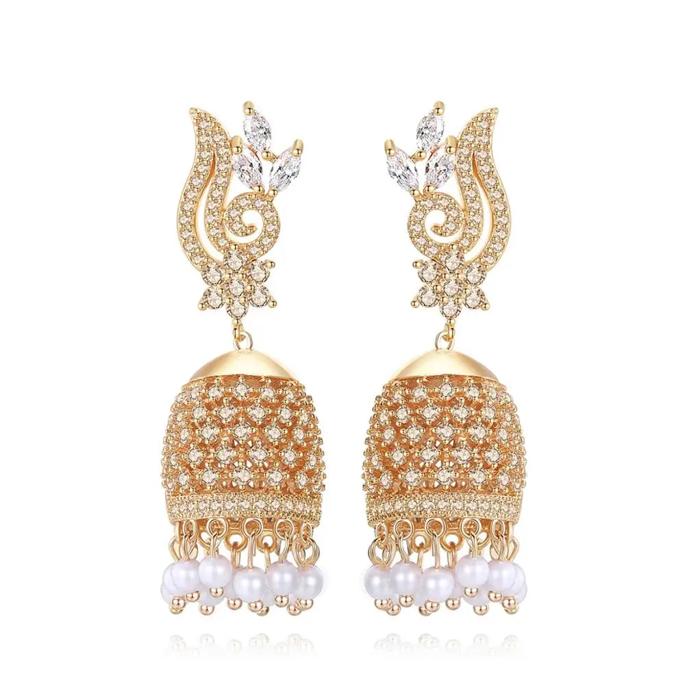 LUOTEEMI Artificial New Designer Traditional Indian Jhumkas Gold Plated Handmade Jewelry Earrings