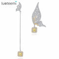 LUOTEEMI Favorable Fashion Popular Butterfly Long Line Clear Copper Drop Earrings CZ for Women Girl in Wedding Anniversary