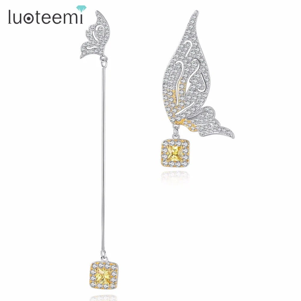 LUOTEEMI Favorable Fashion Popular Butterfly Long Line Clear Copper Drop Earrings CZ for Women Girl in Wedding Anniversary