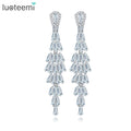 LUOTEEMI White Gold Plated Bridal New Luxury Clear Cubic Zirconia African Statement Drop Dangle Earrings