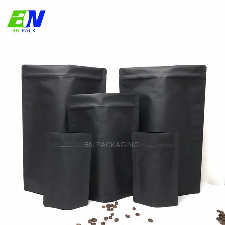 Black Kraft Paper Biodegradable Compostable Zipper Bag for Coffee Packaging
