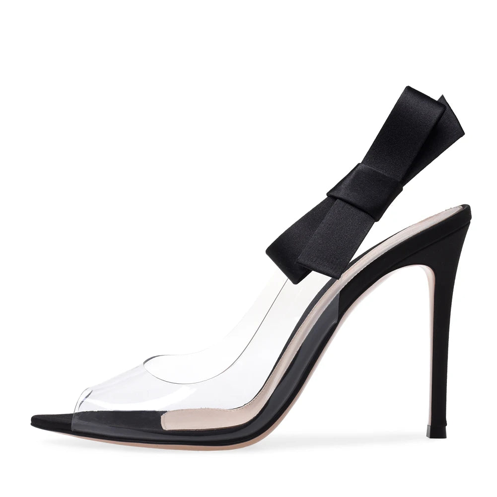 Women Pointed Peep Toe High Heel Pumps Clear Heels With Bow Slingback Transparent Shoes