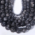 Natural Smooth Larvikite Black Labradorite Gemstone Loose Beads for Jewelry Making Handmade Crafts 4mm 6mm 8mm 10mm 12mm 14mm