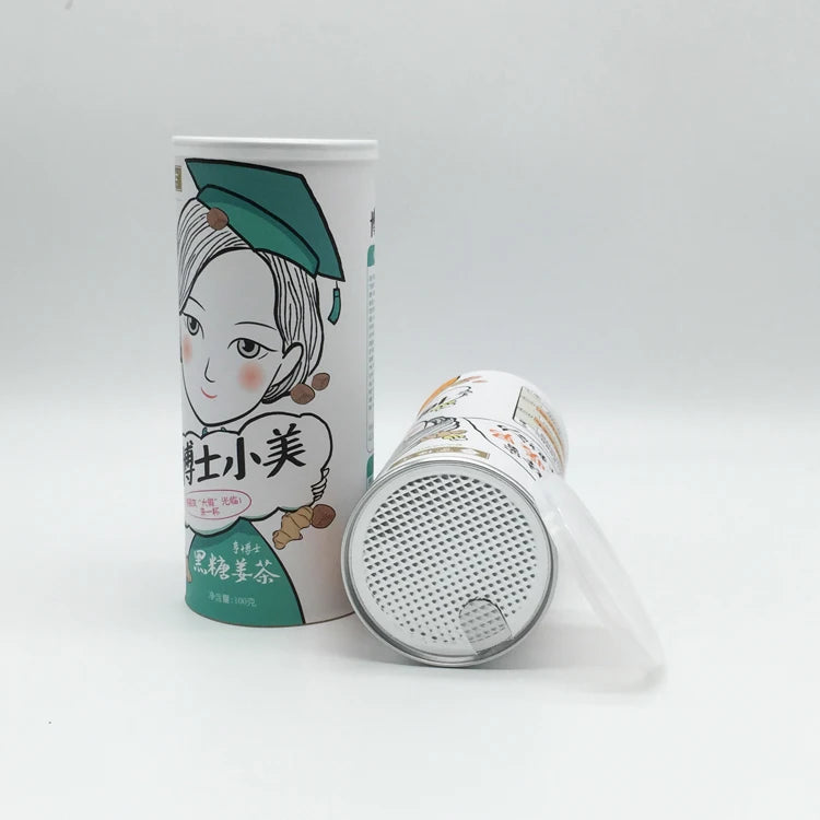 Custom Logo Printed Airtight Paper Tube Easy Open Lid for Snack/Sugar Packaging Recyclable Reusable Food Grade Can Container