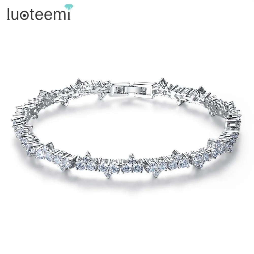 LUOTEEMI New Arrival White Gold Plated Shining a AA Cubic Zirconia Tennis Bracelet for Women