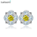LUOTEEMI Luxury White Gold Plated Yellow Cubic Zircon Women Flower Daily Wear Shining Fancy Stud Earrings Cheap Wholesale 2015