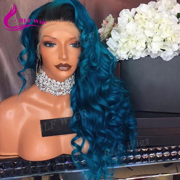 1B Green for Ombre Glueless European Human Hair Wig 13x6 HD for Swiss Lace Front Long Beach Wave Wig for Black Women