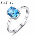 CZCITY Oval Color Sky Blue Menmade Topaz Stud Earrings Women Genuine 925 Sterling Silver Fine Jewelry Ring