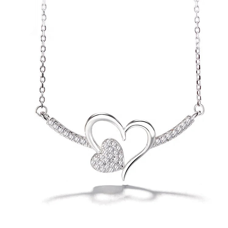 New Design Fine Jewelry Heart Shaped Love Cubic Zirconia Necklace for Girlfriend S925 Sterling Silver Necklace for Women Gifts