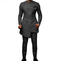Men's Dark Gray Two-Piece Long Coat + Pants Chinese Style for Business All Year ZYL106