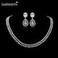 LUOTEEMI Luxurious a AA Zircon Stone White Rhodium Gold Plated Bridal Wedding Earring Necklace Jewelry Sets