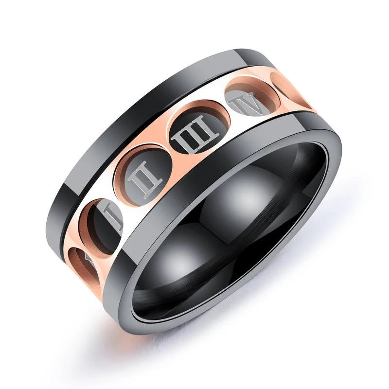 Stainless Steel Roman Numerals Mens Spinner Rings