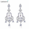 LUOTEEMI Long Drop Earrings Bride Silver Color Crystal Rhinestone Wedding Engagement Hanging Earrings Jewelry