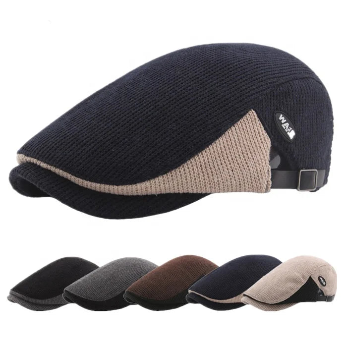Autumn and Winter Gatsby Hat Jacquard Knitted Thickened Warm Flat Caps Ivy Hat for Woman Men