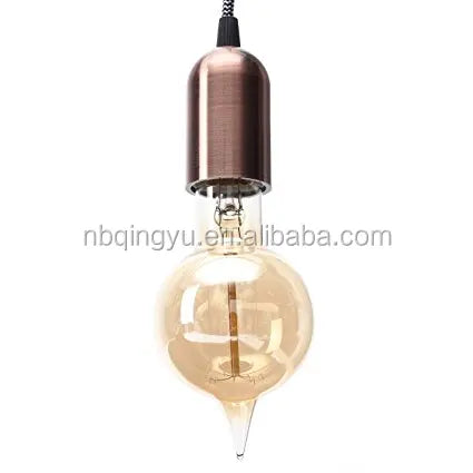 Vintage Style Bullet Shape Aluminium Polished Copper E27 Screw Fitting Lamp Holder with Fabric Cord for Edison Bulb 110-240V