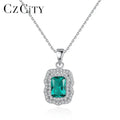CZCITY 925 Sterling Silver Necklaces Women Fine Jewellery Link Chain and Square Cubic Zircon Gems Pendant Necklace