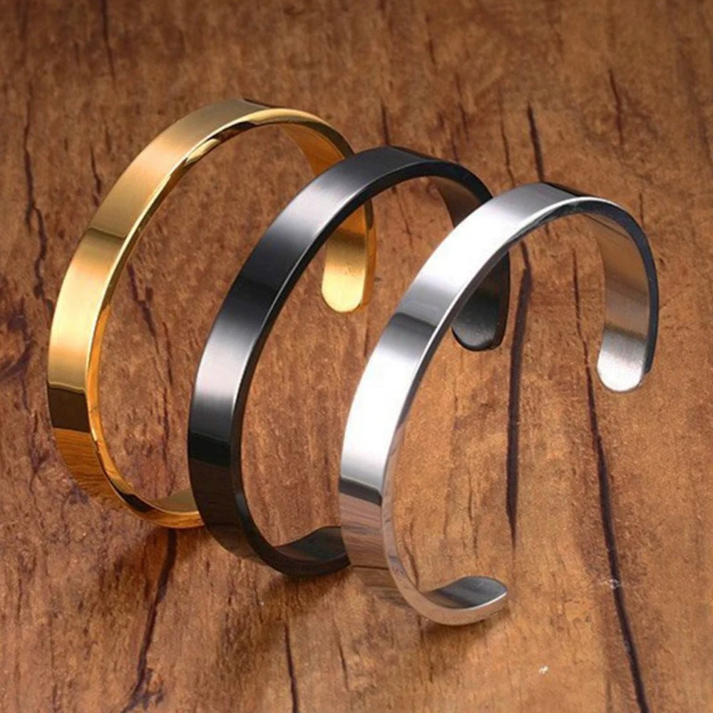 8MM Width Customized Size High Polished or Matte Finished Stainless Steel Cuff Bracelets Bangles