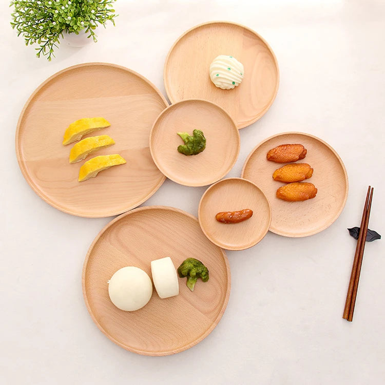 Creative Hot Sell Handmade Eco-Friendly Modern 12cm Round Beech Wood Dessert Dish