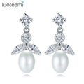 LUOTEEMI Quality Hot New Wedding Bridal White CZ Cultured Freshwater Pearl Stud Earrings