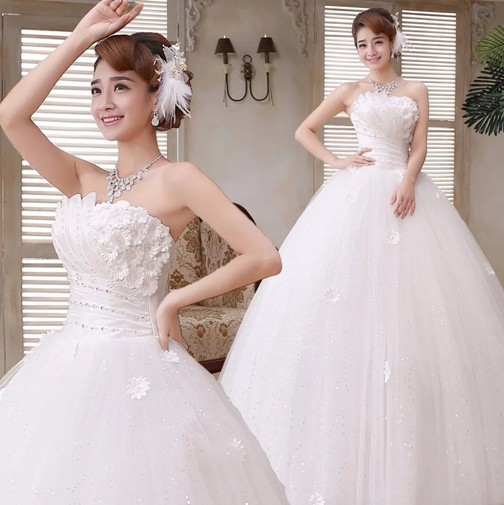 2018 Strapless Wedding Ball Gown Princess Wedding Dresses Graceful Ruffles Organza Wedding Gown