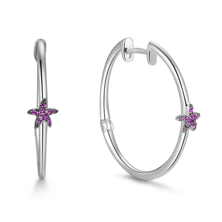 POLIVA Custom 925 Sterling Silver Hoop Earrings Seamless Red Star Design Gold Plated Vintage Style Zircon Stones for Party Gift