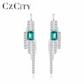 CZCITY Real Diamond Wedding Earrings Women Square Natural Stone Earrings GreenTopaz 925 Silver Jewelry Female Gift