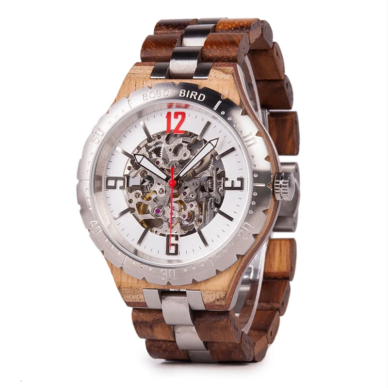 For Custom Stainless Steel & Wooden Automatic Skeleton Fashion Sport Limited Edition Wristwatch