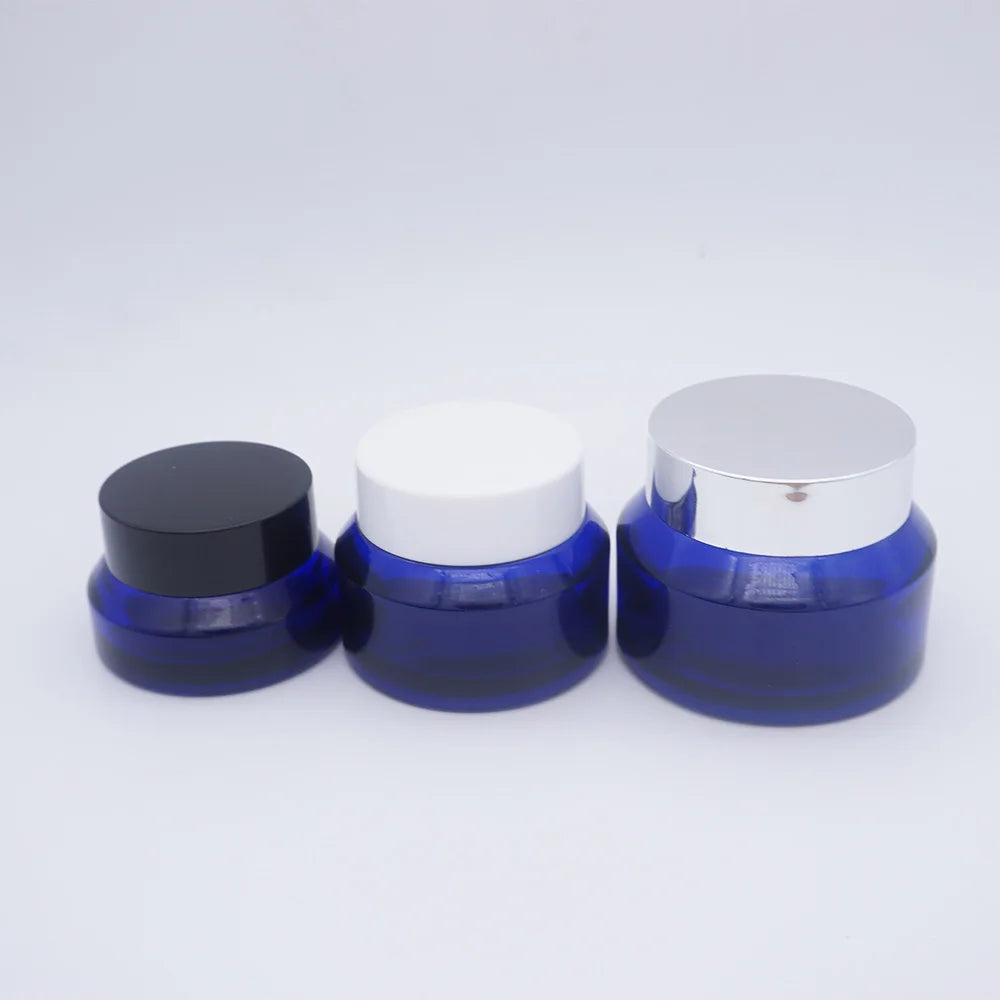 15g 30g 50g Cobalt Blue Cosmetic Round Glass Jar Screw Lid
