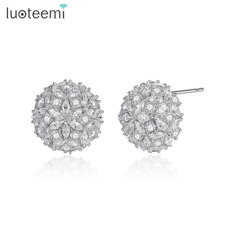 LUOTEEMI Flower Ball Cubic Zirconia Earrings Stud Zirconia Flowers Stud Earrings for Women Elegant