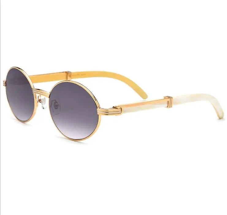 YTSBL7550178 High-End Luxury Men's White Pure Natural Buffalo Horn Sunglasses Retro Rimless Anti-UV Mirror Lenses Glasses