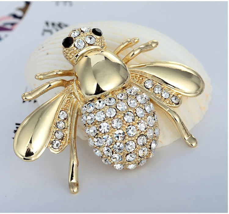 Idealway European Style Animal Badge Jewelry Gold Silver Plated Alloy clear Rhinestone Crystal Bee Pin Brooch